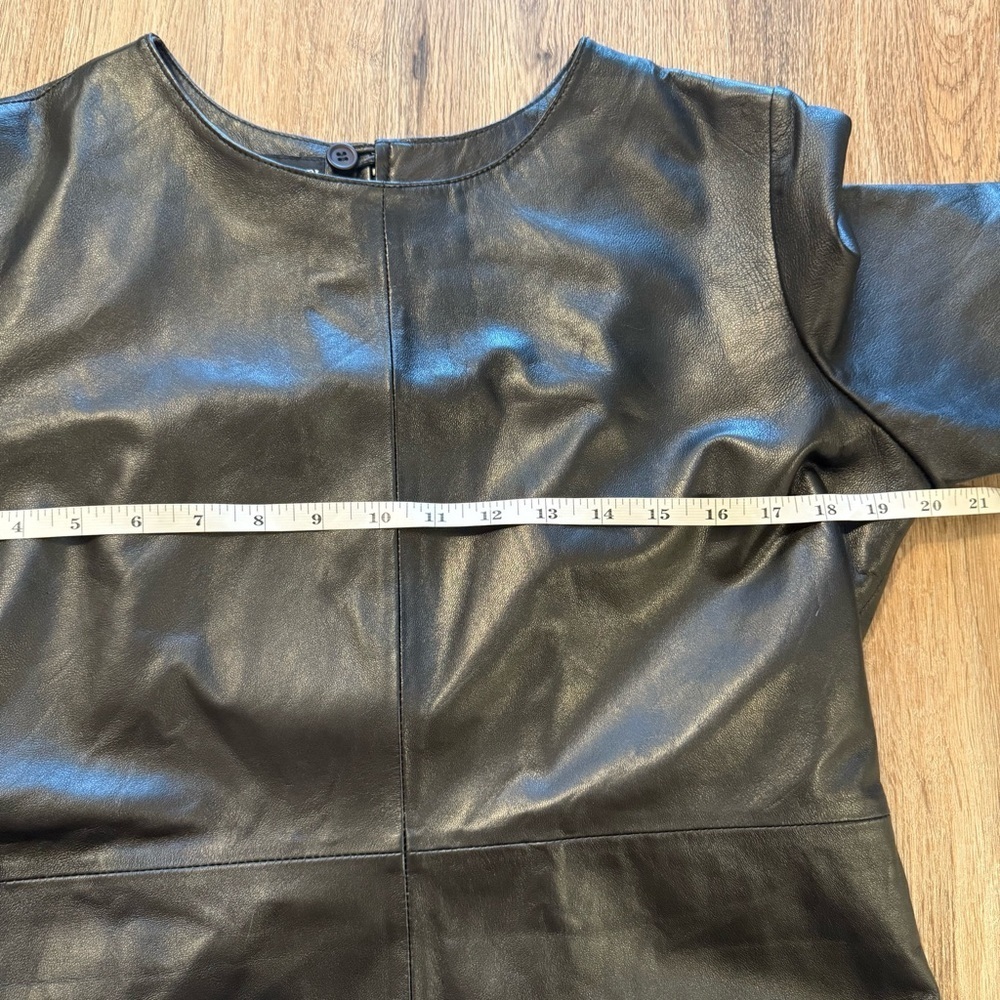 Karina Grinaldi Leather Mini Dress Women’s Med Black Minimalist Baddie Luxury - Picture 5 of 9